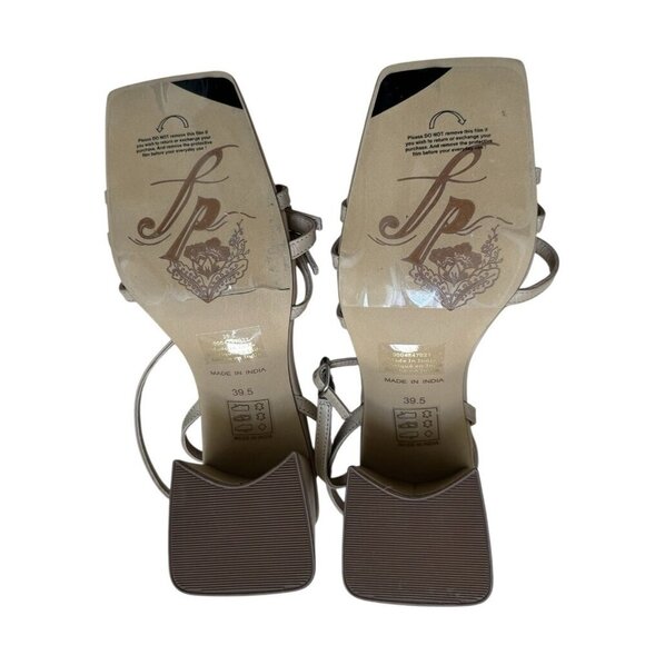 Free People Sz 39.5 Shoes Niki Wrap Strappy Block Heels Square Toe Beige Dune - Picture 10 of 12